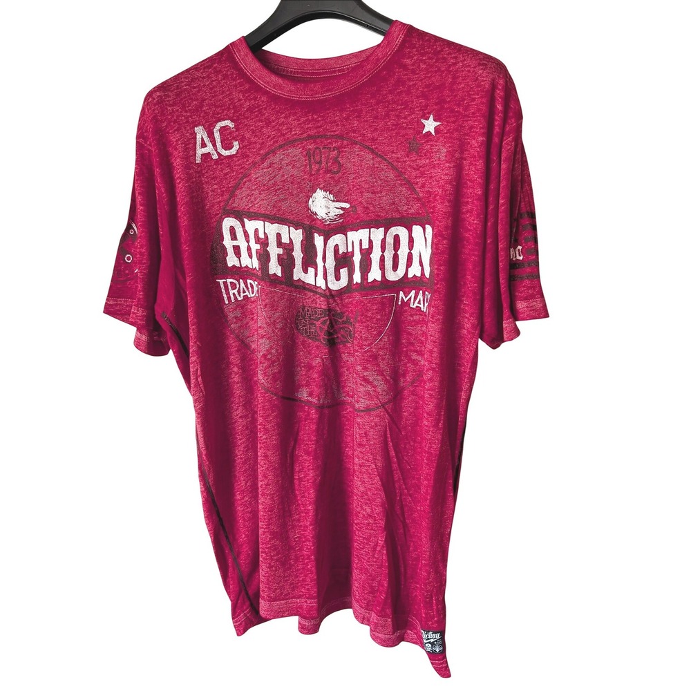 Affliction T Shirt Mens XL Red American Customs Graphic Tee Biker Y2K Distressed